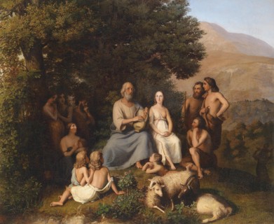 Homer sings in a circle of young Greeks, 19th century. Creator: Becker, Carl Ludwig Friedrich (1820-1900).