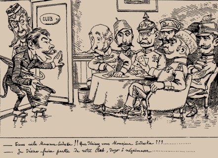 Tiens voilà Monsieur Sô-desu-ka… (UK introduces Japan). From "Tobae", March 1888, 1888. Creator: Bigot, Georges (1860-1927).
