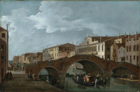 Cannaregio with the Ponte dei Tre Archi and Palazzo Balbi Valier in Venice. Creator: Canal, Bernardo (1664-1744).