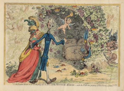 The Nuptial Bower with the Evil-One, peeping at the Charms of Eden, 1797. Creator: Gillray, James (1757-1815).