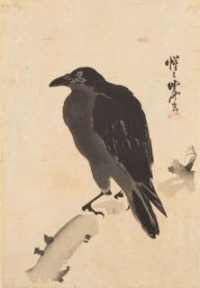 Crow on a Branch, c 1870. Creator: Kyosai, Kawanabe  .