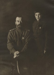 Tsar Nicholas II and Tsarevich Alexei, 1915. Creator: Levitsky, Sergei Lvovich (1819-1898).