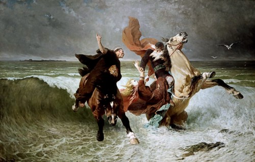 Flight of King Gradlon, c1884. Creator: Luminais, Évariste Vital (1822-1896).