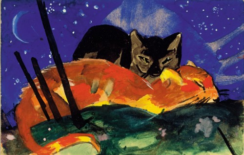 Two Cats. Postcard from Sindelsdorf to Lily Klee, 1913. Creator: Marc, Franz (1880-1916).