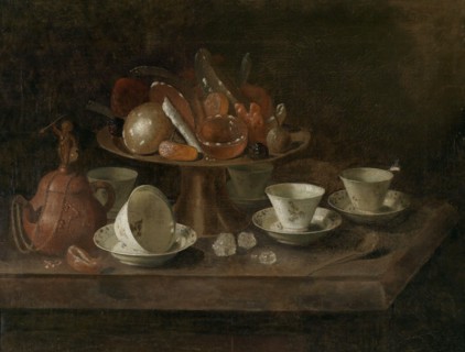 Still life with chocolate cups and a tazza with sweets, Mid of 17th cen. Creator: Roestraten, Pieter Gerritsz van (1630-1700).