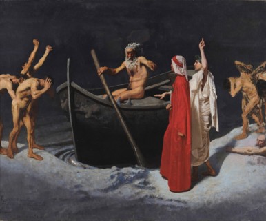 Dante and Virgil in front of Charon's Boat, 1874. Creator: Vetri, Paolo (1855-1937).