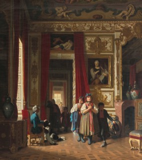 Dachau farmers in the Schleißheim New Palace, 1862. Creator: Zimmermann, Reinhard Sebastian (1815-1893).