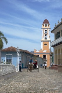Main Square and bell tower of St Francis church in the UNESCO city of Trinidad, Cuba, 2024. Creator: Ethel Davies.