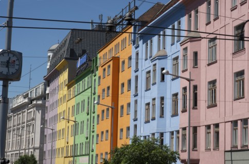 Colourful domestic apartment complex, Vienna, Austria, 2022. Creator: Ethel Davies.
