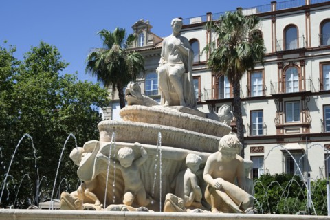 The Hispalis fountain in the Puerta de Jerez roundabout, Seville, Spain, 2023. Creator: Ethel Davies.