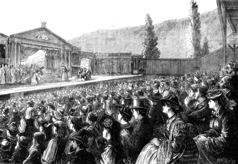 The audience at the Passion Play, Ober-Ammergau, 1871. Creators: Unknown, Matthew White Ridley.