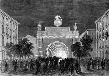 Opening of the Mont Cenis Tunnel: illuminations at Turin representing the tunnel, 1871. Creator: Unknown.