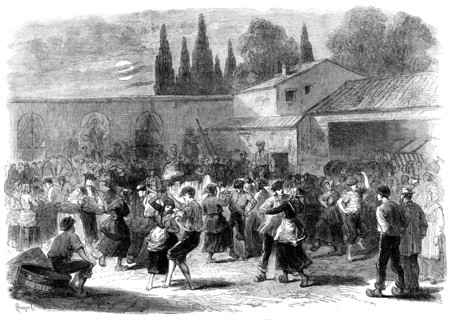 The Vintage of Medoc: evening dance of vineyard labourers, 1871. Creator: Unknown.