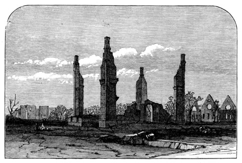 Ruins of Chicago after the Fire: Ogden College, 1871. Creator: Unknown.