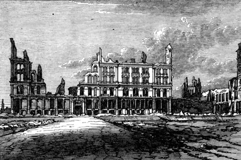 Ruins of Chicago after the Fire: Pacific Hotel, 1871. Creator: Unknown.