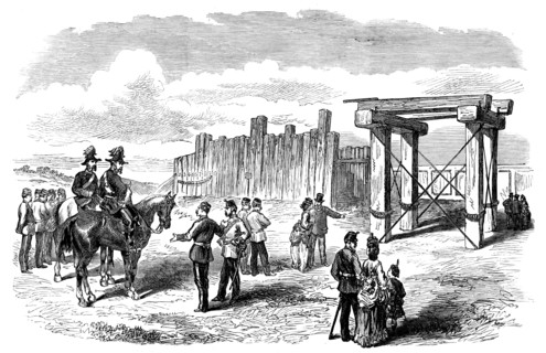 Siege Operations at Chatham: stockade prepared for blowing up with gun-cotton and powder, 1871. Creator: Unknown.