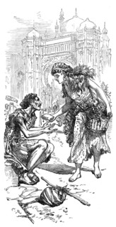 The flower-girl gave him a piece of bread, with three large dates, 1871. Creator: Unknown.