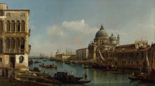 View of the Grand Canal: Santa Maria della Salute and the Dogana from Campo Santa..., about 1743. Creator: Bernardo Bellotto.