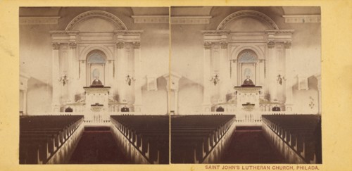 Evangelical Luthern Church of St John. Race street between Fifth and Sixth streets...March 1861. Creator: A.M. McAllister & Brother.