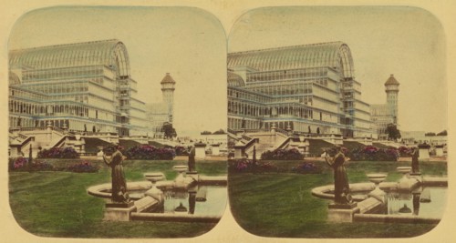 Crystal Palace - Exterior of the Palace, from the Grand Terraces, 1850s. Creator: London Stereoscopic & Photographic Co.