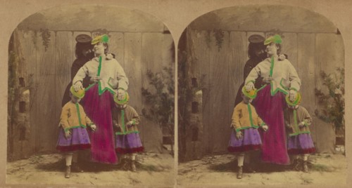 Precaution. Pretty Nursemaid: - "Dear me, children, how must I tell you how to wear..., about 1865. Creator: London Stereoscopic & Photographic Co.