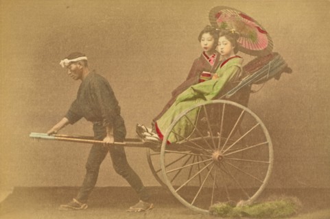 Jinrikisha Carrying Two Japanese Ladies, 1897. Creator: Ogawa Kazumasa.