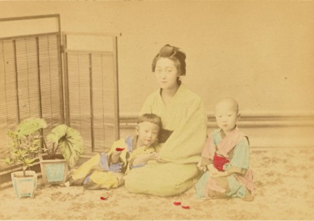 Japanese Mother and Children, 1897. Creator: Ogawa Kazumasa.