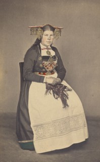 Brud fra Vos. woman in traditional Norwegian costume, July 1, 1870. Creator: Knud Knudsen.