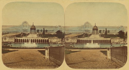 Crystal Palace - General View of The Palace, Cascades and Lower Fountains, 1850s. Creator: London Stereoscopic & Photographic Co.