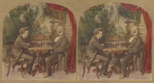 Mr. Paul Morphy, The great American Chess Player, And M. Lowenthal, President of..., about 1858. Creator: London Stereoscopic & Photographic Co.
