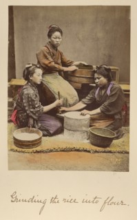 Grinding the rice into flour, about 1873-1883. Creator: Shinichi Suzuki I.