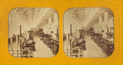 Interior of an unidentified exposition displaying machinery, about 1865. Creator: Unknown.