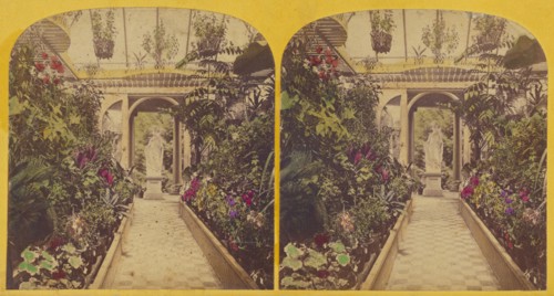 Greenhouse with sculpture at entrance, about 1865. Creator: Unknown.