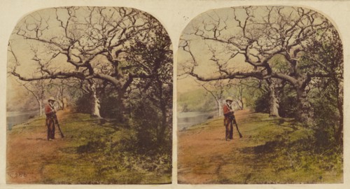 Man in hunting outfit with hat standing, holding shotgun, 1857-1859. Creator: William Morris Grundy.