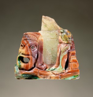 Fragmentary cameo sculpture with a theatrical mask and seated figure, 2nd century A.D. Creator: Unknown.