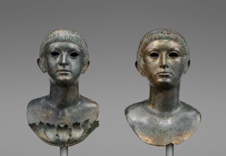 Pair of Portrait Busts of Youths and an Unrelated Pair of Marble Eyes, A.D. 60-70. Creator: Unknown.