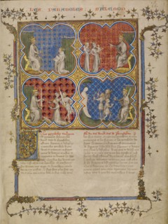 Solomon Teaching Rehoboam; The Judgment of Solomon; Solomon Testing the Legitimacy..., about 1360-70 Creator: Master of Jean de Mandeville.
