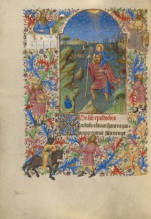 Saint Christopher Carrying the Christ Child; Book of Hours, about 1420. Creator: Spitz Master.