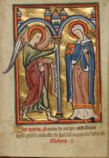 The Annunciation, about 1190-1200; text added about 1480-1490. Creator: Unknown.