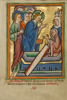 The Raising of Lazarus, about 1190-1200; text and illumination added about 1480-1490. Creator: Unknown.