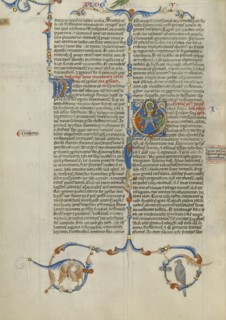 Initial V: Isaiah Being Sawn in Two; Abbey Bible, about 1250-1262. Creator: Unknown.