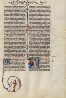 Initial V: Amos with His Herd; Abbey Bible, about 1250-1262. Creator: Unknown.