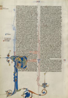 Initial P: Timothy Presented to Saint Paul; Abbey Bible, about 1250-1262. Creator: Unknown.
