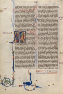 Initial M: Saint Paul Addressing Two Men; Abbey Bible, about 1250-1262. Creator: Unknown.