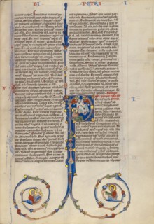Initial P: Saint Peter's Vision of Clean and Unclean Beasts; Abbey Bible, about 1250-1262. Creator: Unknown.