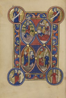 The Tree of Jesse; The Annunciation; The Nativity; The Annunciation to the Shepherds, about 1250-60. Creator: Unknown.