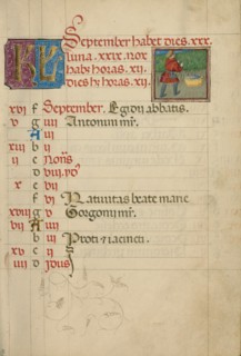 September Calendar Page; Harvesting Grapes; Book of Hours, about 1460. Creator: Unknown.