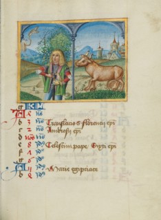April Calendar Page; Hawking; Taurus; Book of Hours, early 16th century. Creator: Unknown.