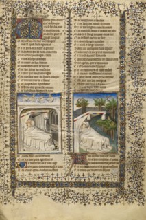 Scipio Lying in Bed Dreaming; Guillaume de Lorris Lying in Bed Dreaming, about 1405. Creators: Unknown, Guillaume de Lorris.