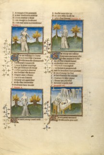 Female Personifications of Hatred, Evil, Vileness, and Greed; Roman de la Rose, about 1405. Creator: Unknown.